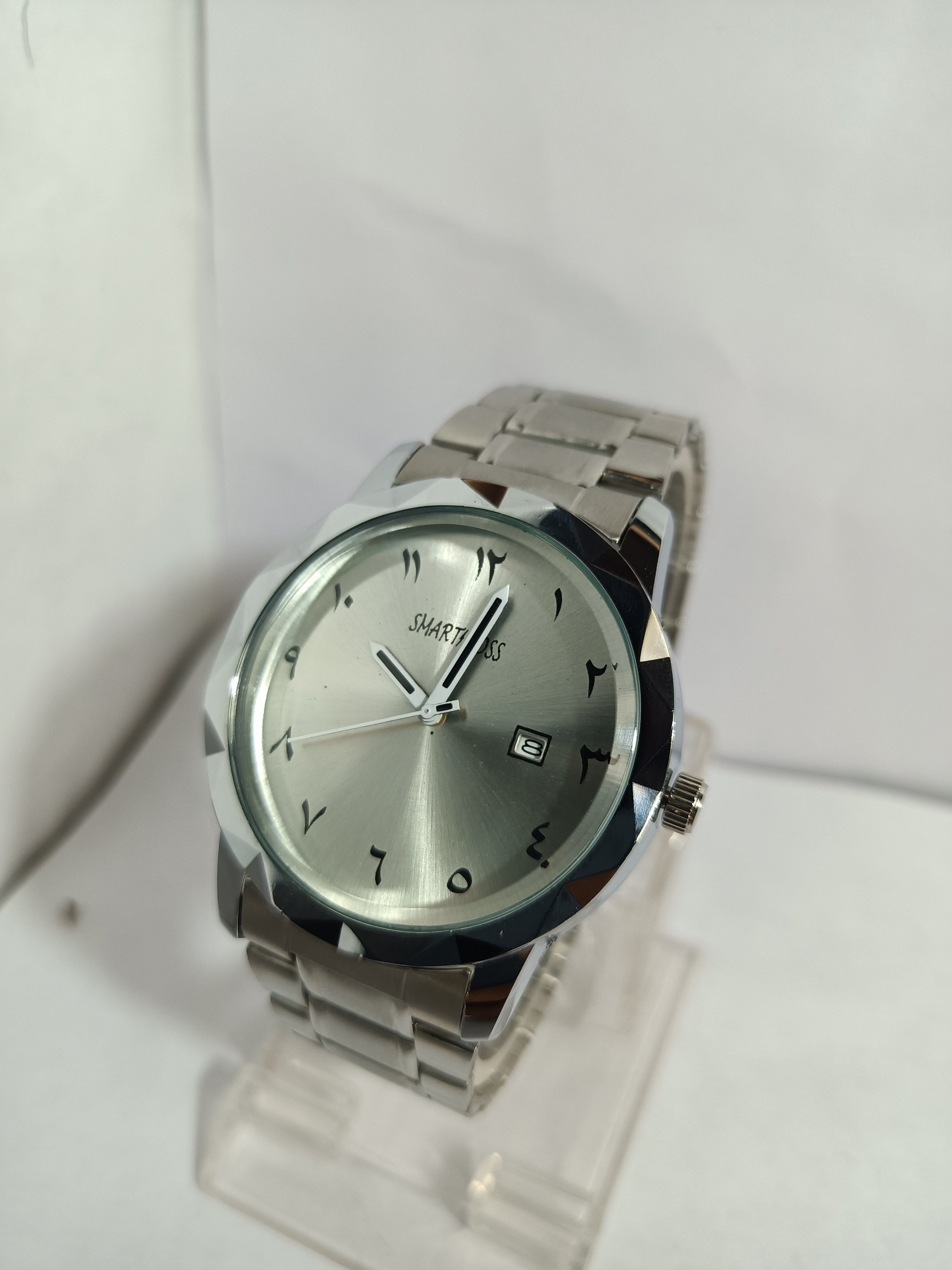 Silver stainless steel belt Black dial day and date function analog watch for mens and boys(black and silver combination mens watch)