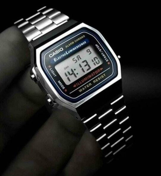 Unisex Vintage A159W-N1DF Black Digital Dial Silver Stainless Steel Band D339