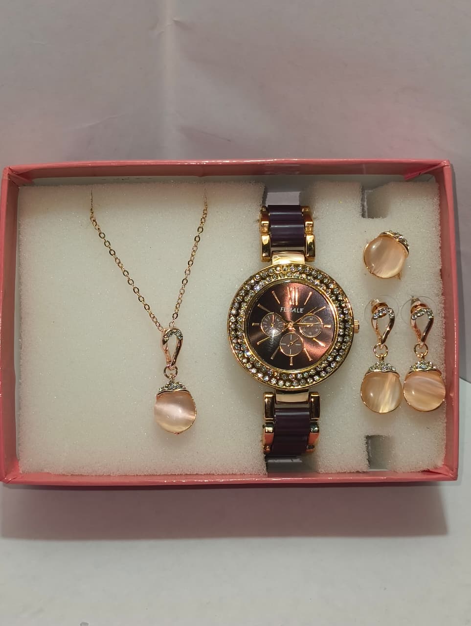 Classy New Design analog watch and Necklace with earring and ring for womens